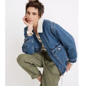Madewell Denim Sherpa Lined Oversized Trucker Jacket